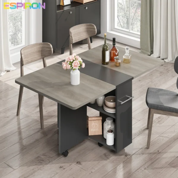 Folding Dining Table With 2 Storage Racks, Kitchen Table For Home Office, With Handle - Image 3