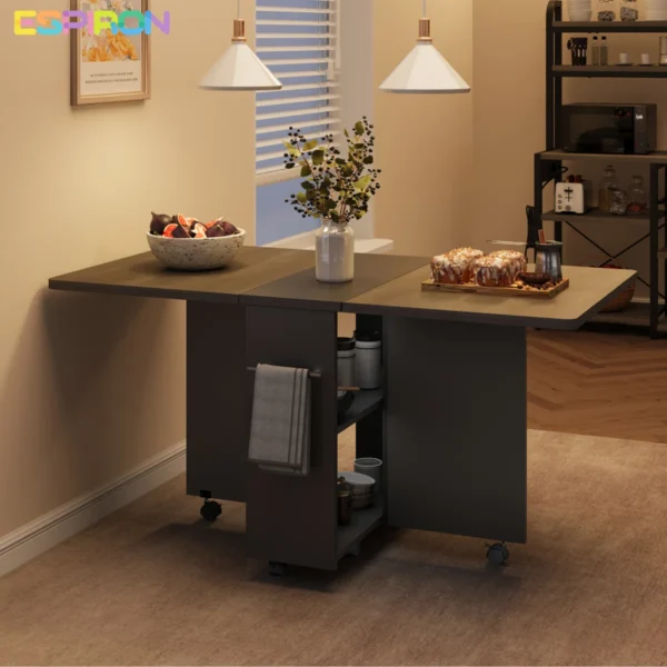 Folding Dining Table With 2 Storage Racks, Kitchen Table For Home Office, With Handle