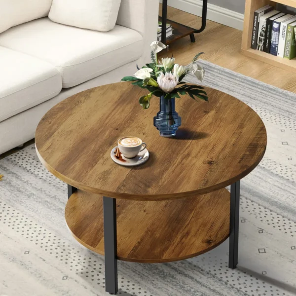 Lucylla Single Round Coffee Table with 2-Tier Storage - Image 3