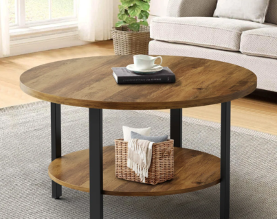Lucylla+Single+Round+Coffee+Table+with+2-Tier+Storage